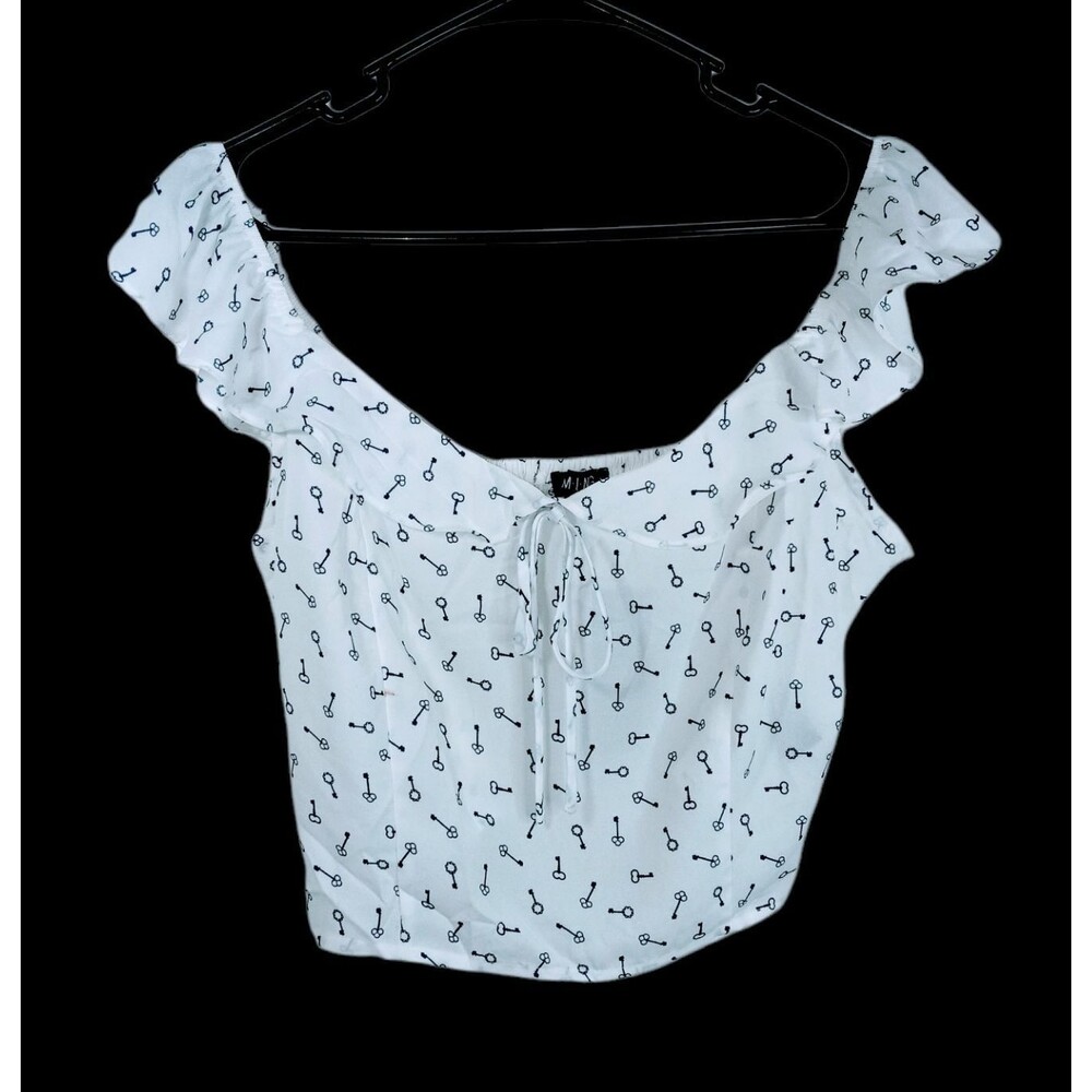 Timing Crop Top Juniors White With a Keys Print Size Large